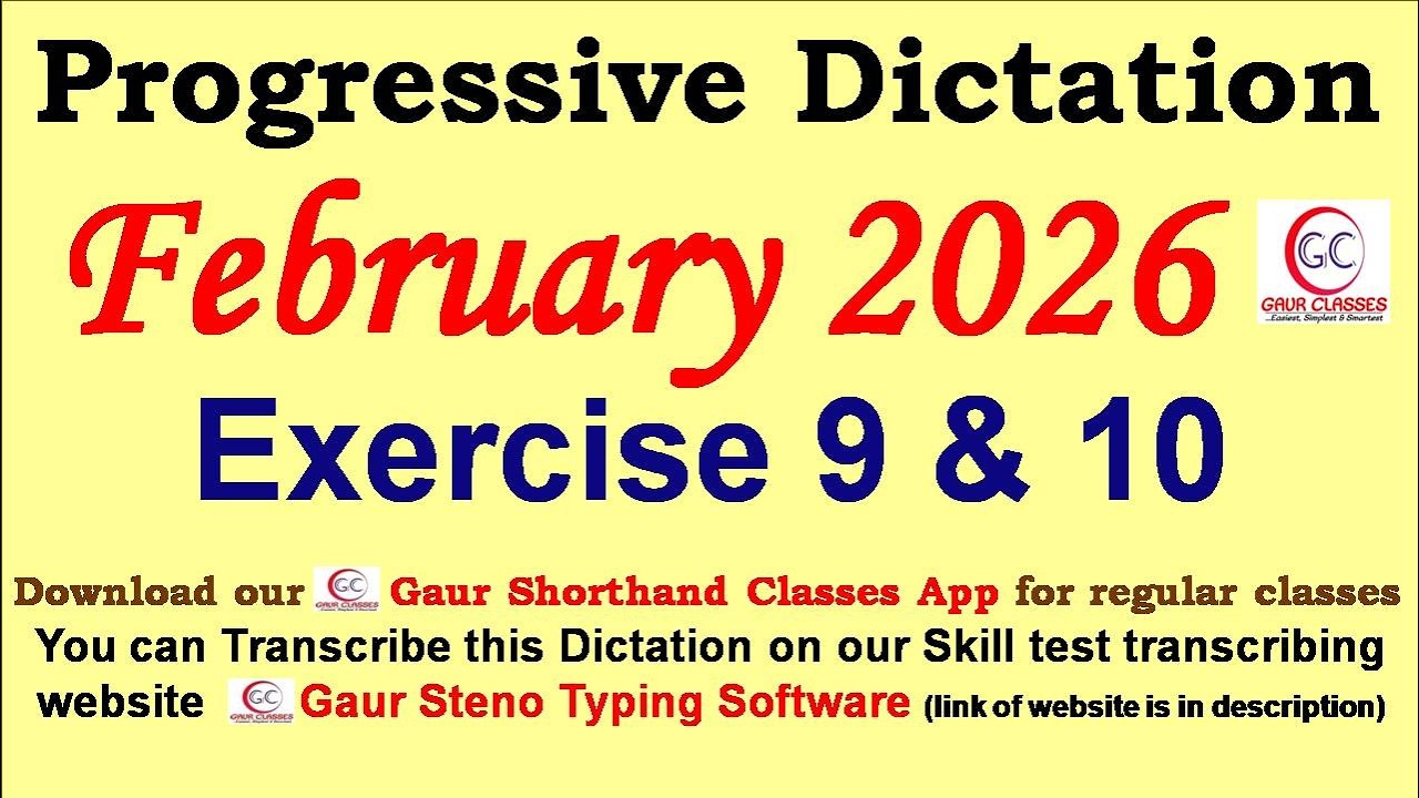 Progressive February 2026 Dictation 80 WPM 100 WPM || Gaur Shorthand Classes | SSC English Shorthand