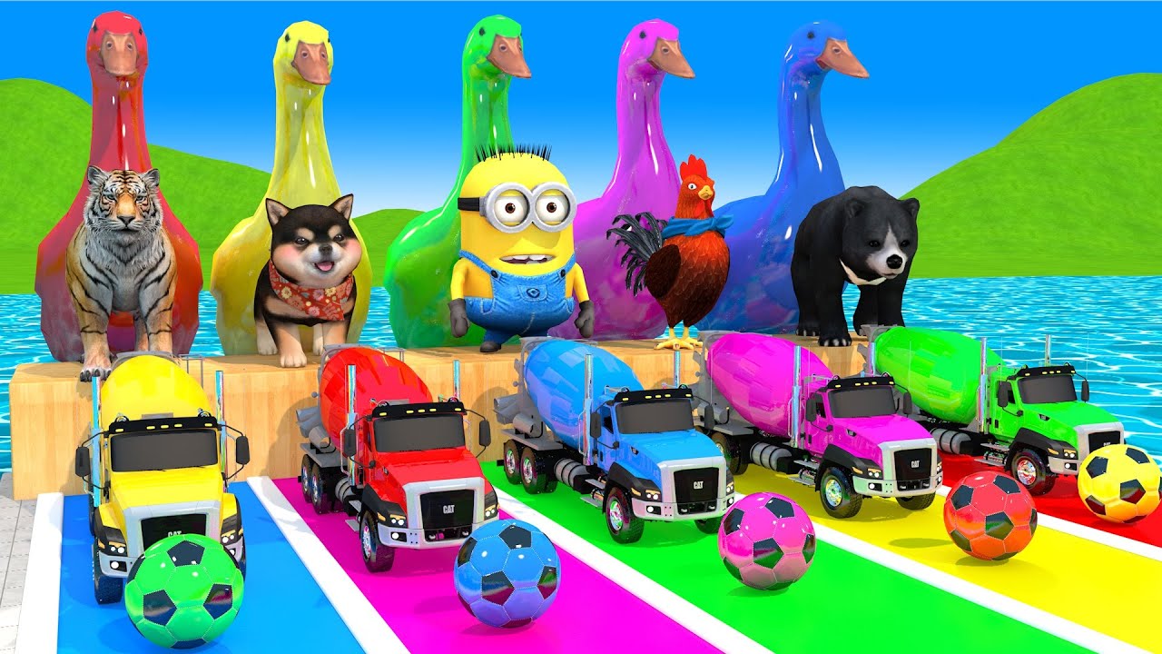 Long Slide Game With Cow Elephant Gorilla Hippopotamus Tiger - 3d Animal Game - Funny 3d Animals