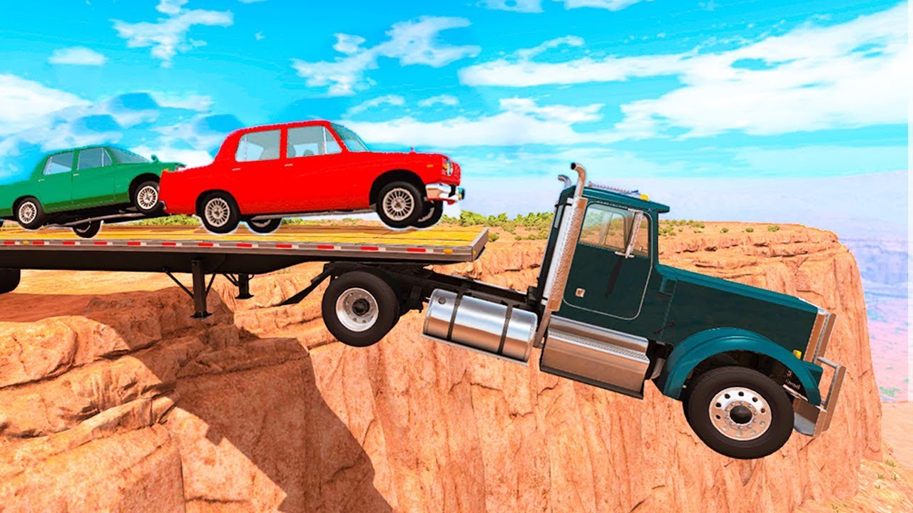 ГРУЗОВИК С МАШИНАМИ УПАЛ С ОБРЫВА! 100% САМЫЙ ОПАСНЫЙ ОБРЫВ СМЕРТИ В BeamNG.drive