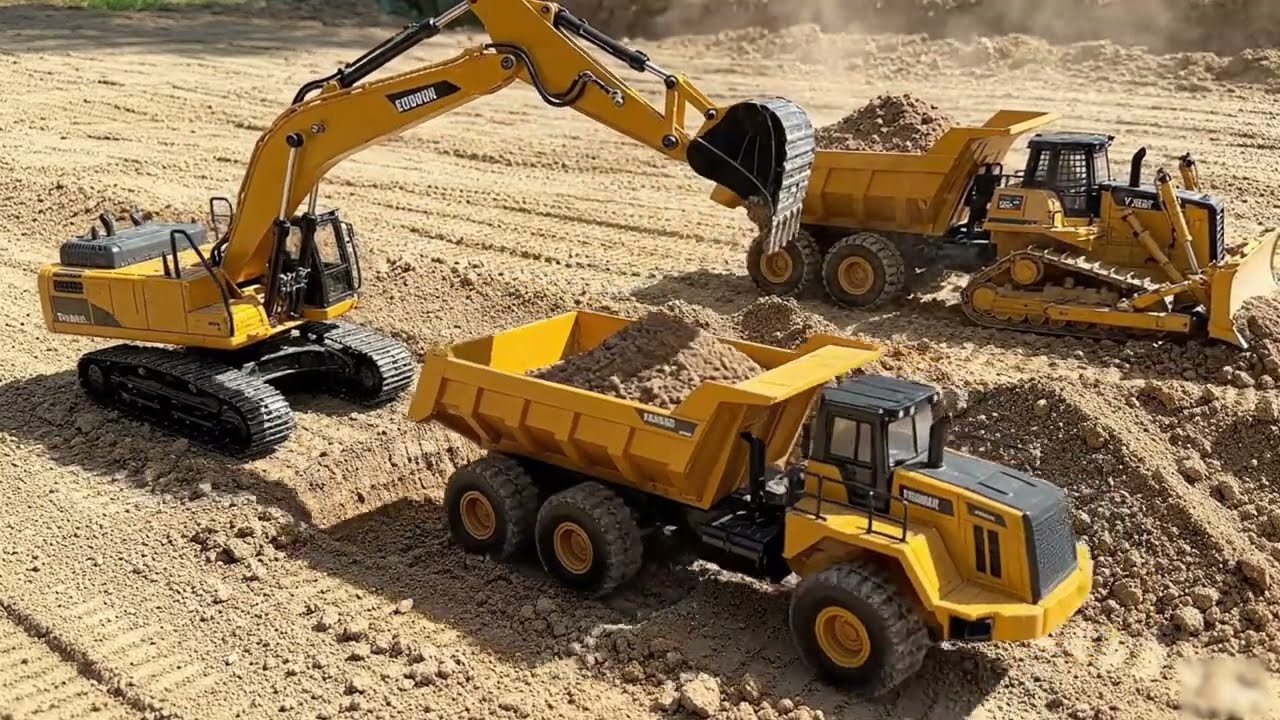 Realistic RC excavator toys working in the garden with truck Best rc vehicle