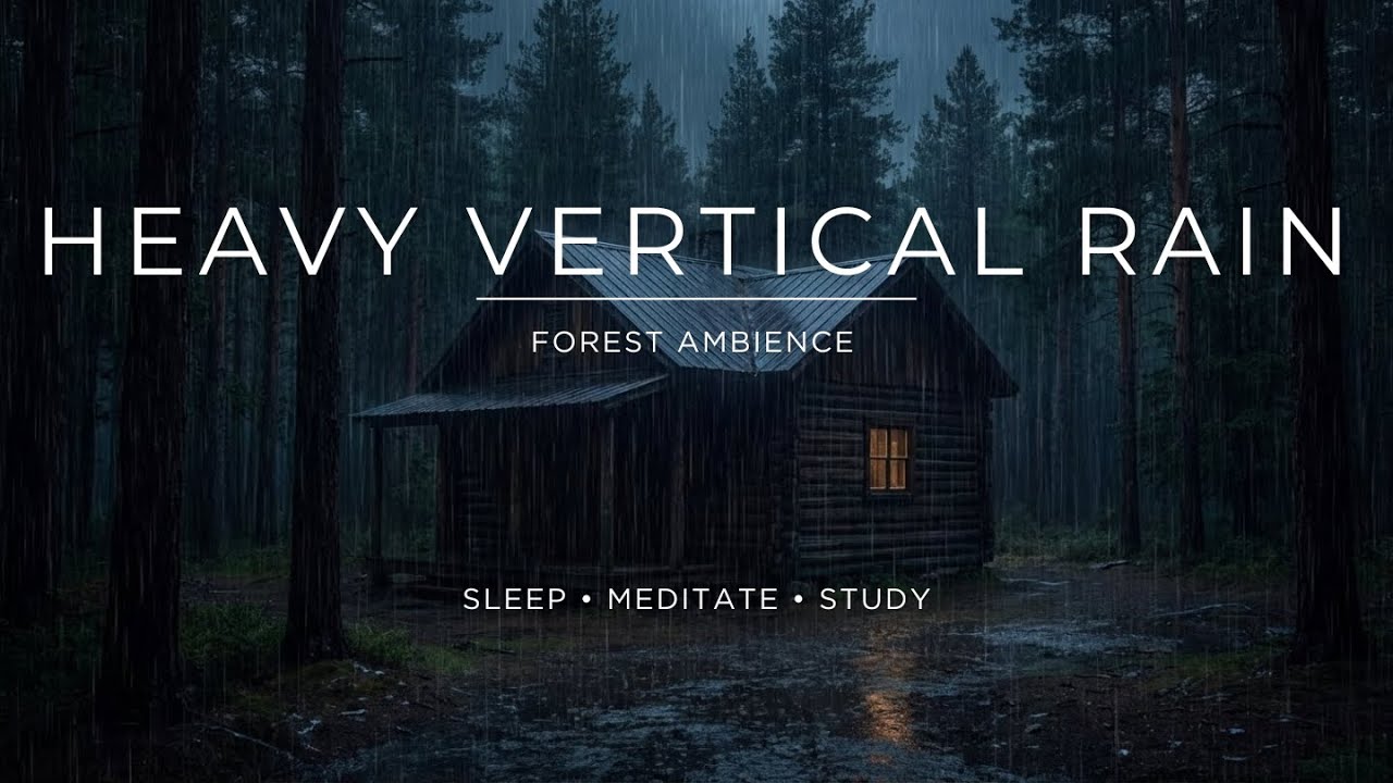 Heavy Vertical Rain | Forest Cabin Ambience | Deep Sleep & Relaxation | No Ads