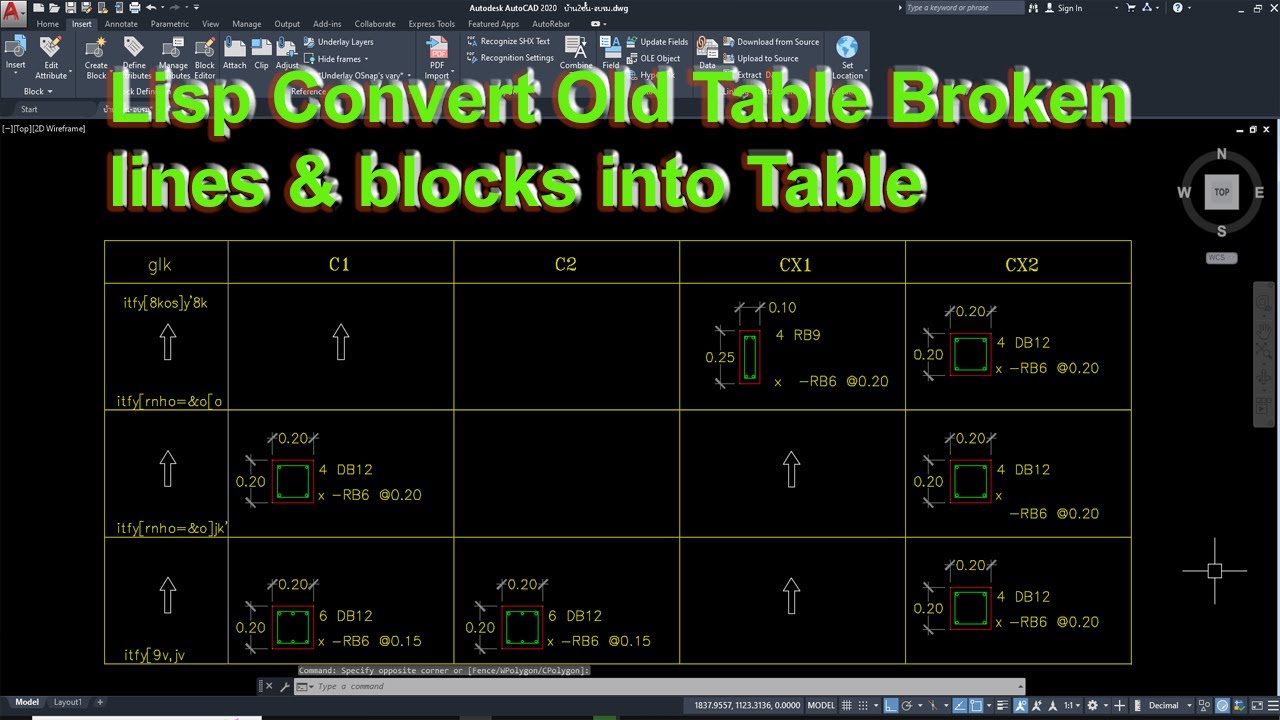 AutoCAD's Lisp Convert Lines and Block into table.