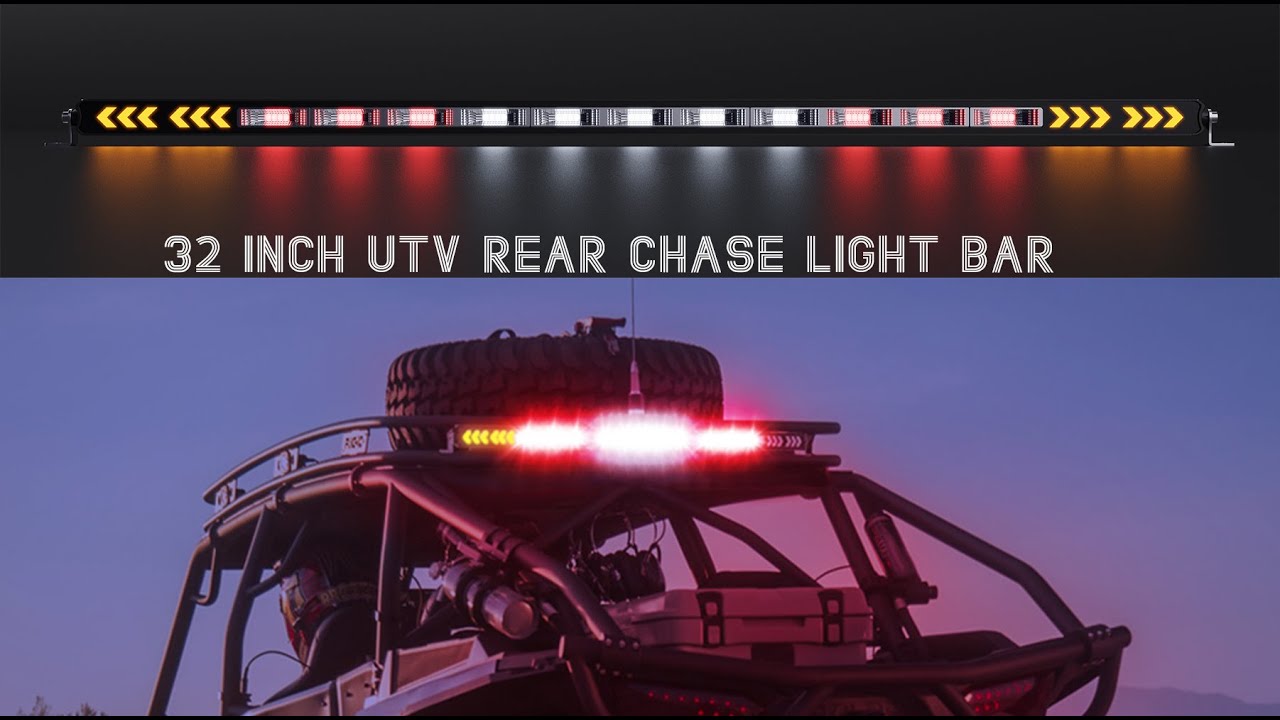 32 Inch UTV Rear Chase Light Bar With Turn Signal-White Reverse Light, Red Brake Light