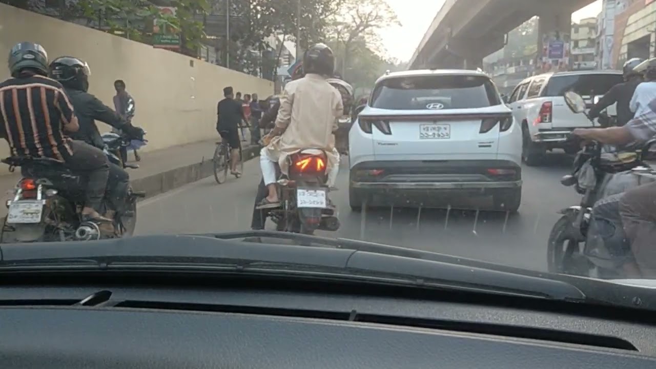 From Dampara to Chittagong Club, car drive, traffic on road, Toyota AXIO, safe drive 