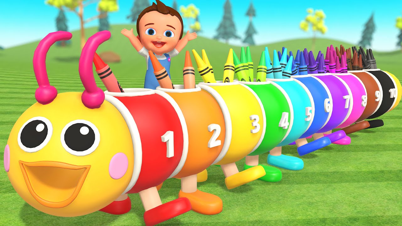 Learn Colors & Numbers with Crayons - Colorful Caterpillar Train 🚂 | Kindergarten Kids Educational