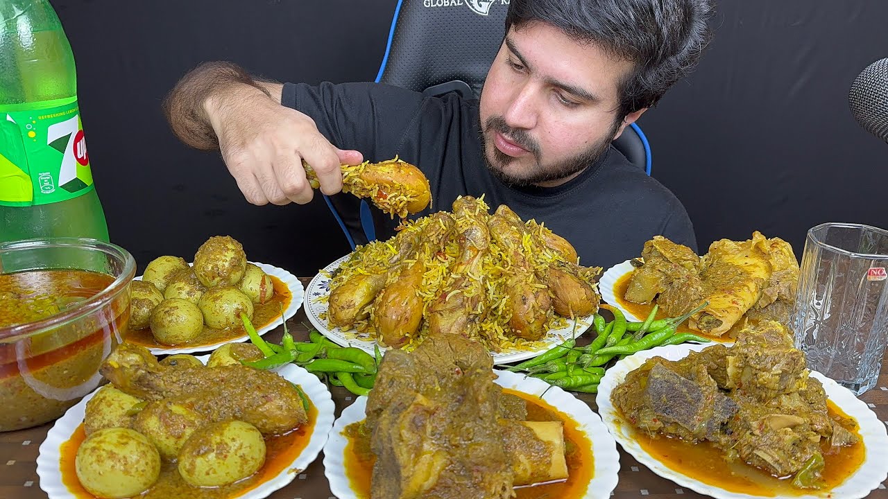 ASMR; Eating Spicy Chicken Biryani+Spicy Eggs Curry+Spicy Beef Curry+Extra Gravy || Real Mukbang