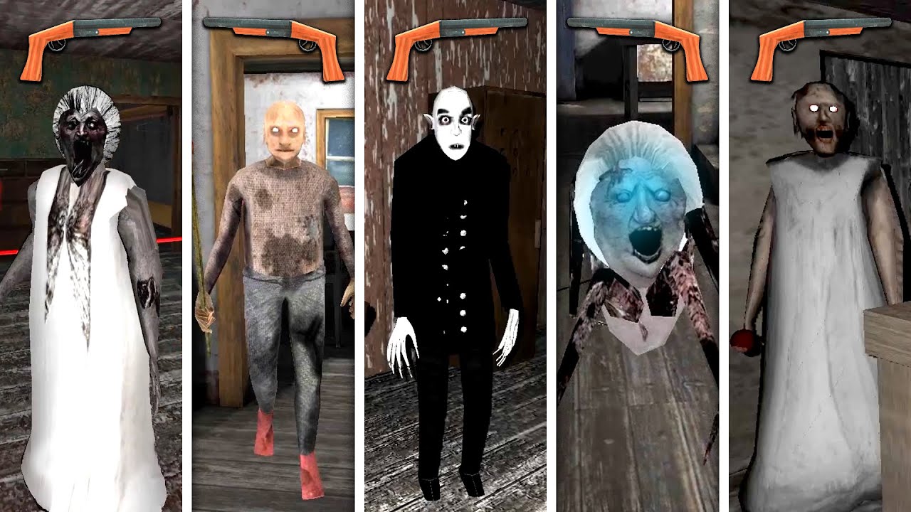 Grandpa Shotgun in All DVloper Remake Games - Granny 3 Enhanced Vs Granny 1.9 Vs Granny Resurgence