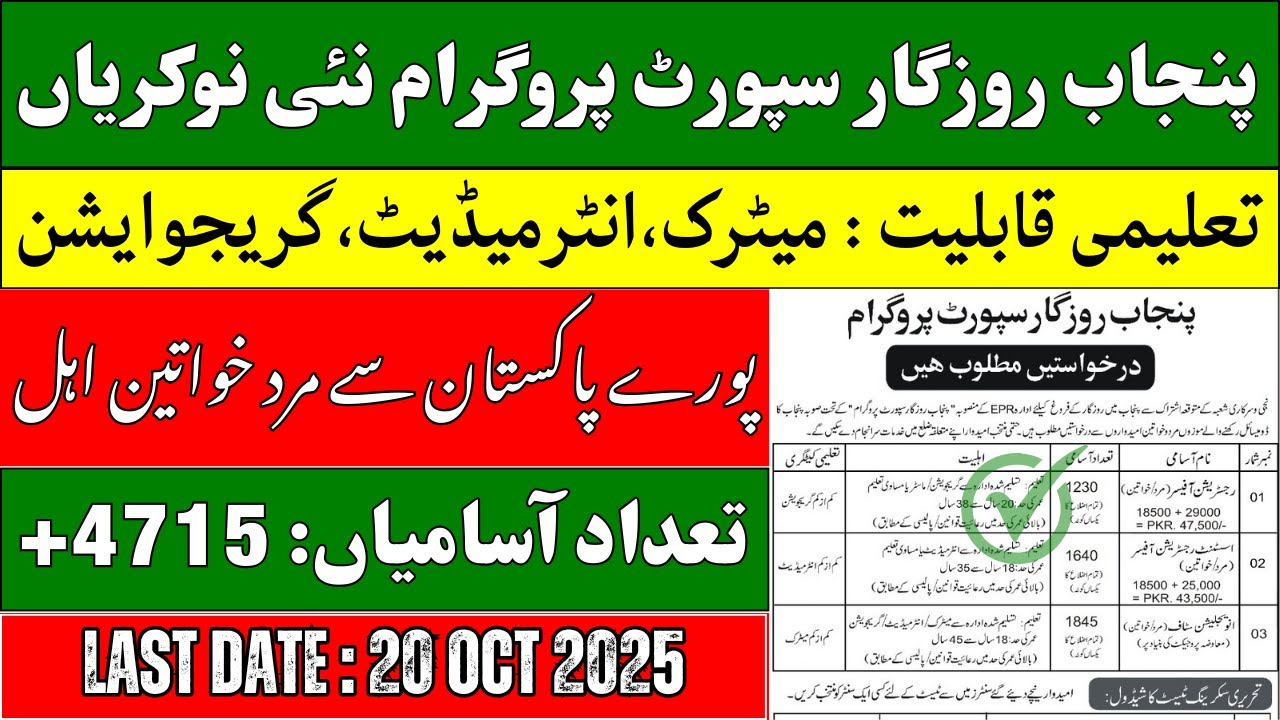 Punjab Rozgar Support Program Jobs 2025 | Apply Online | Jobs in Punjab