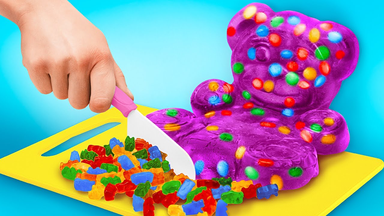 صنع دب عملاق من الجيلاتين، وافل وآيس كريم 🌈🍧 حلويات قوس قزح اللذيذة