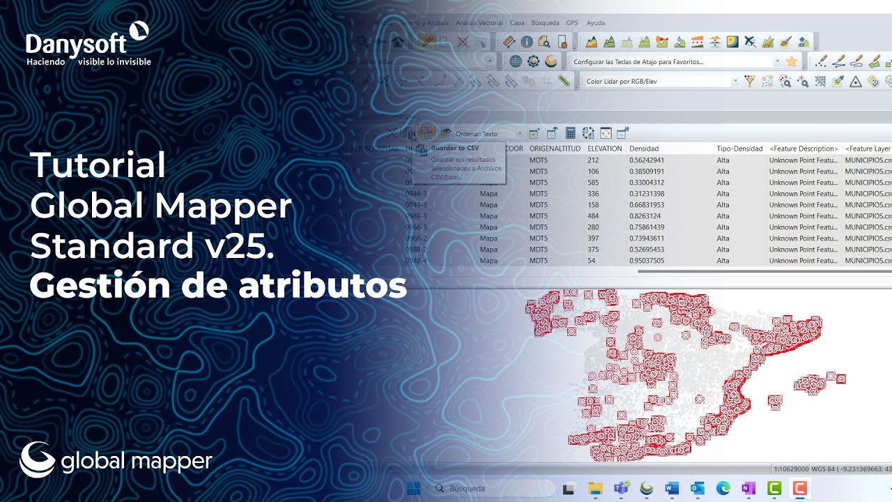 Global Mapper Standard v25. Gesti&oacute;n de atributos.