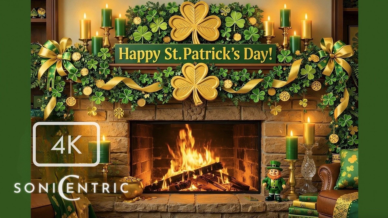 Quiet Classroom Background – St. Patrick’s Day Fireplace for Focus & Reading 🍀 4K