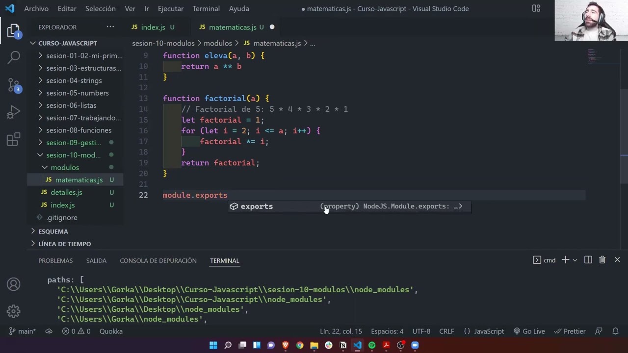 38. Módulos y su utilización con CommonJS - Curso JavaScript - OpenBootcamp