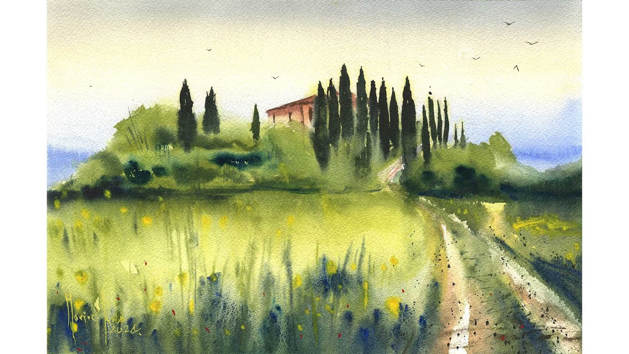 Watercolor demo by Mariusz Kula Art - How to paint Tuscany - Italy