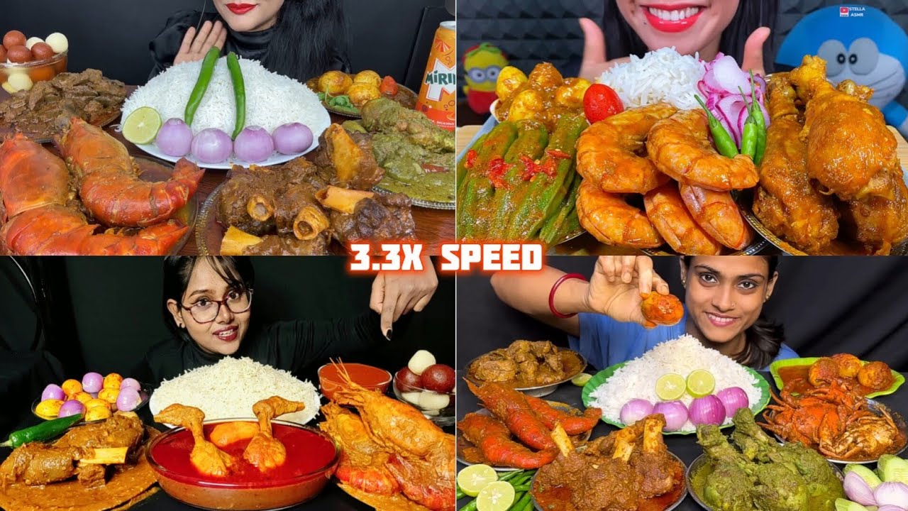 ASMR: Eating Prawn Curry Eating Challenge 😍😋 Chicken Mutton Egg Curry With Basmati Rice Mukbang