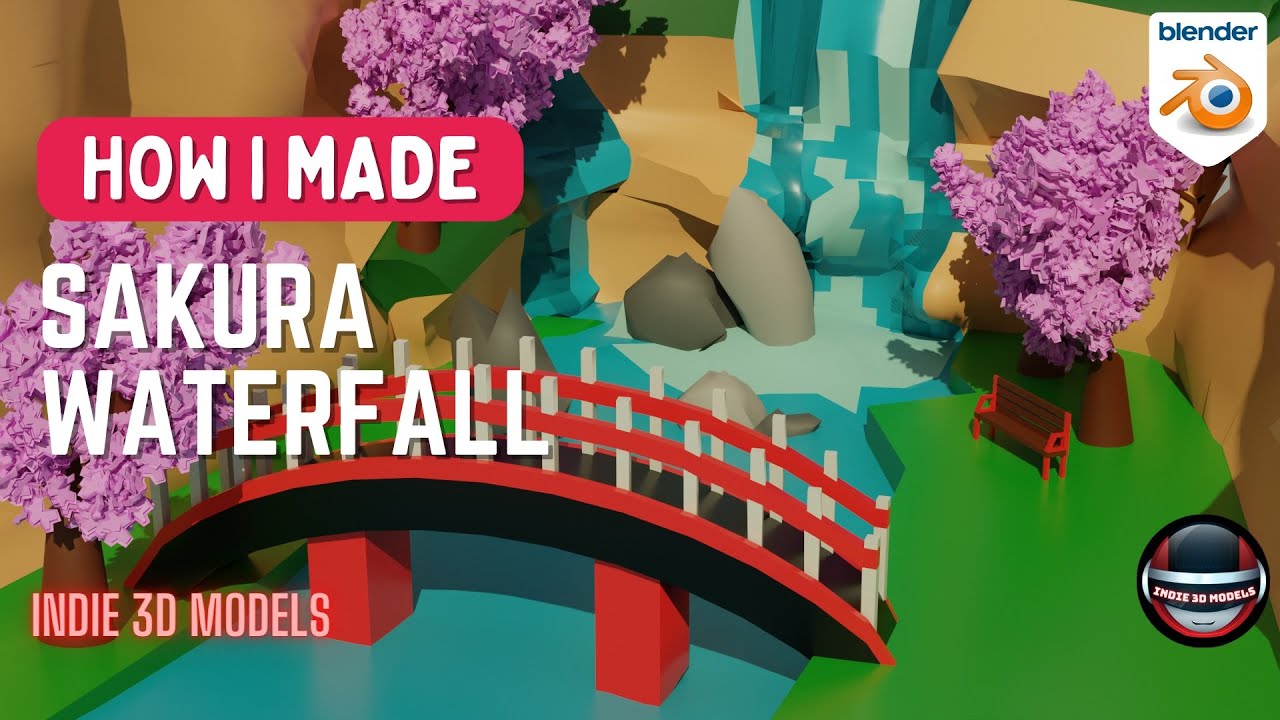 Sakura Waterfall in Blender - 3D Modeling Timelapse | Ep. 19