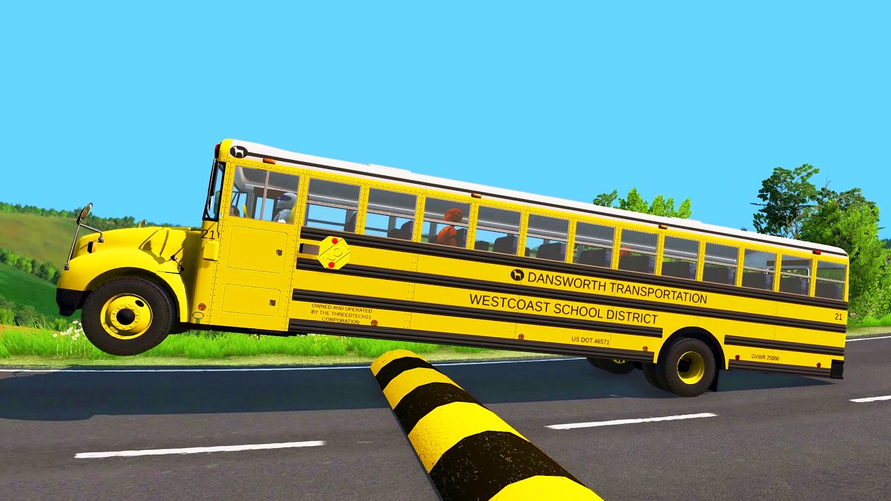 SCHOOL BUS, CITY BUS, LONG BUS Vs MASSIVE SPEED BUMPS - BeamNG.Drive