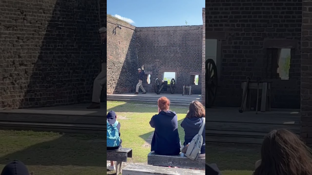Firing a cannon at Old Fort Jackson, Savannah