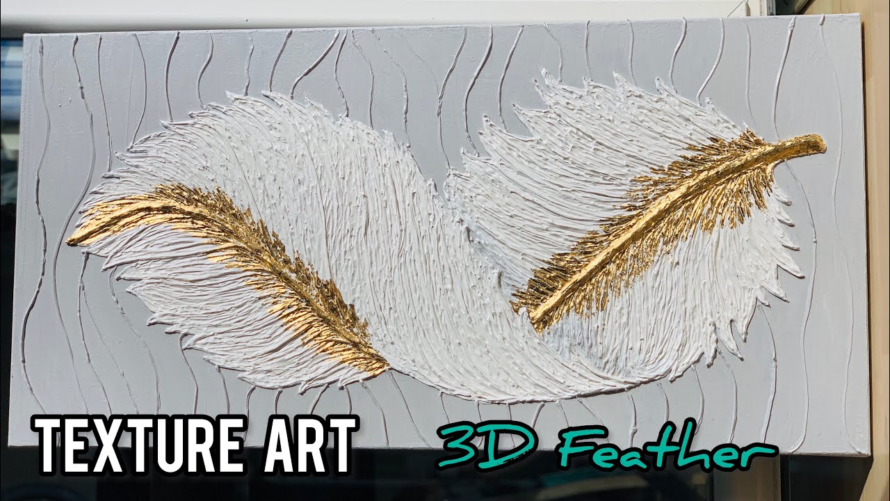 Texture Art | Feather | Acrylic Painting | Gold Leaf Art