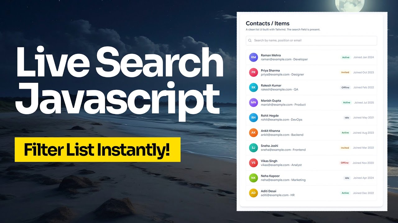Build Live Search Filter in JavaScript | Real-Time List Search Tutorial #digitalmanjit #coding