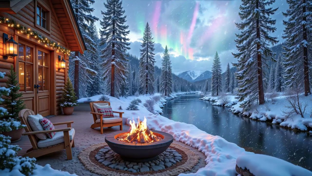 Peaceful Winter Porch with Piano Music ⛄ Relaxing Winter Campfire Ambience for Sleep & Stress Relief