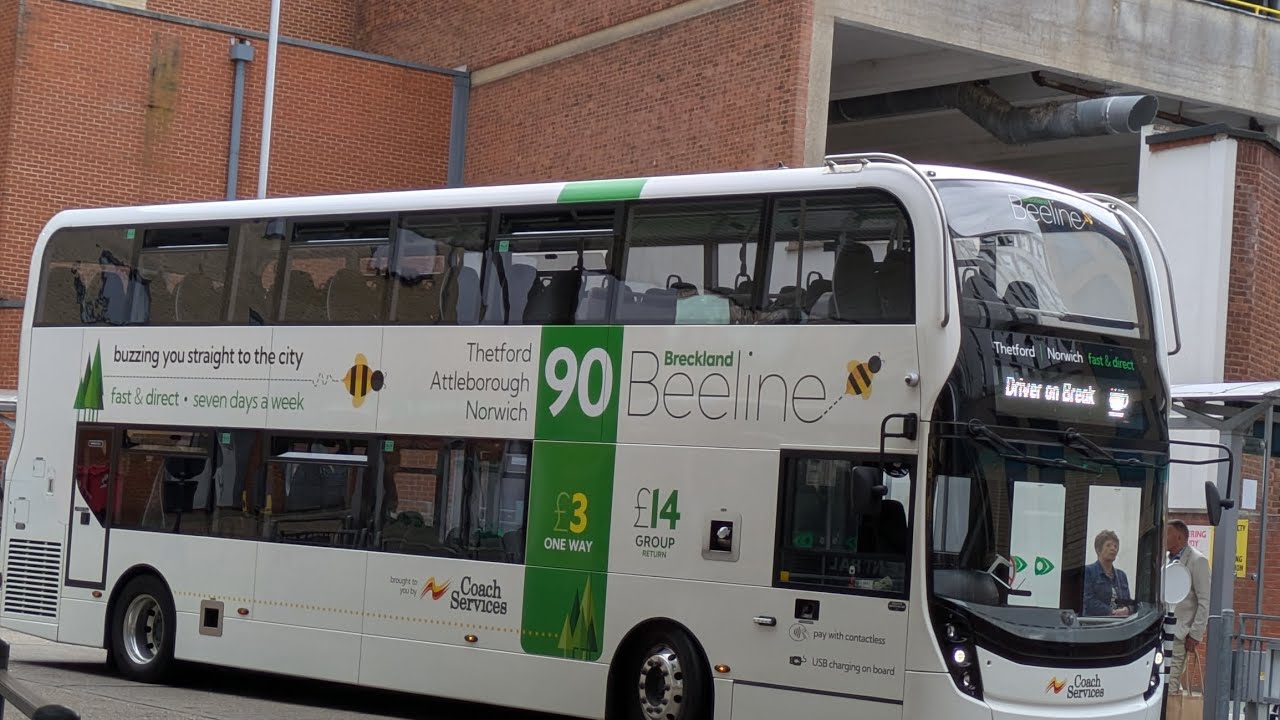Coach Services Enviro 400MMC CS73BUS on the 90 to Norwich.