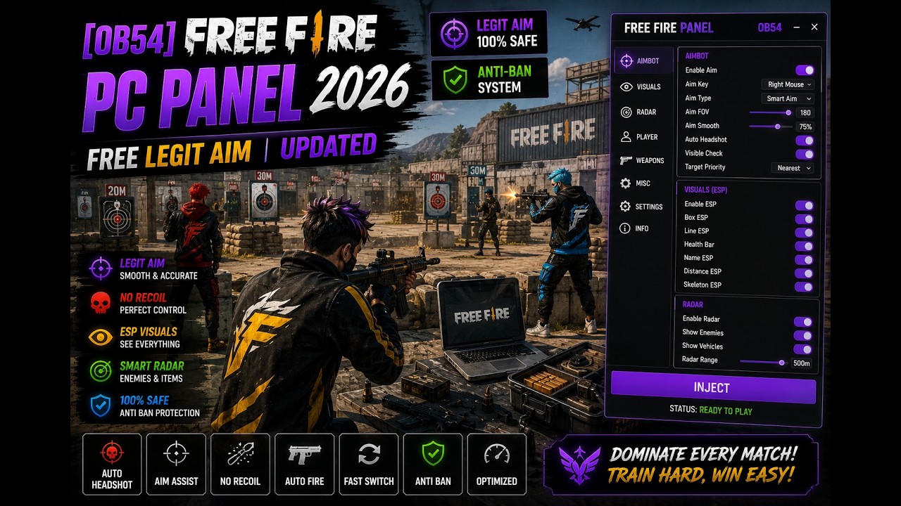 [OB54 UPDATE] Free Fire Panel PC *Headshot Panel 2026* | Windows Legit Aim Tool | Bypass Emulator