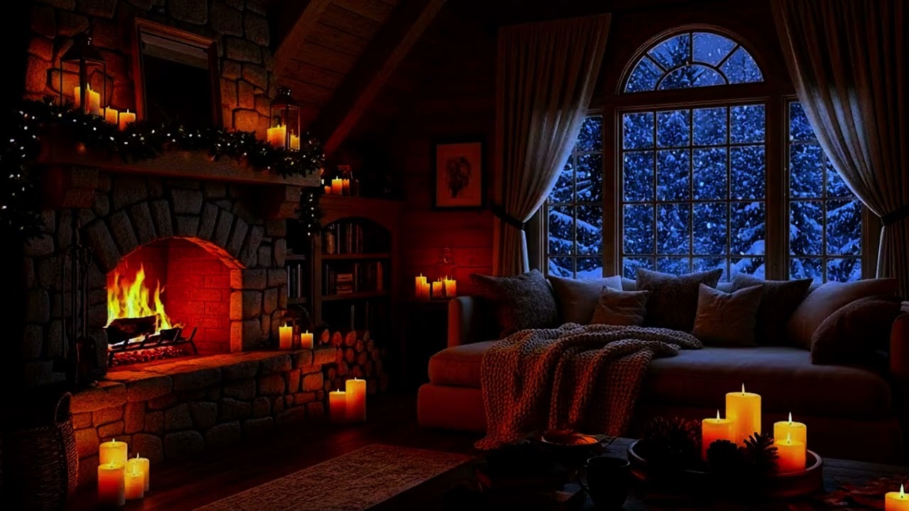 Cozy Winter Cabin Night ❄️ Smooth Jazz & Soft Piano Music with Fireplace Sounds for Deep Sleep