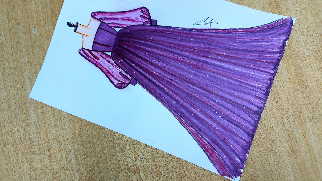 كيفية رسم فستان سهرة منفوش  خطوة بخطوة 🎉 / رسم فساتين  / drawing dress / رسم سهل