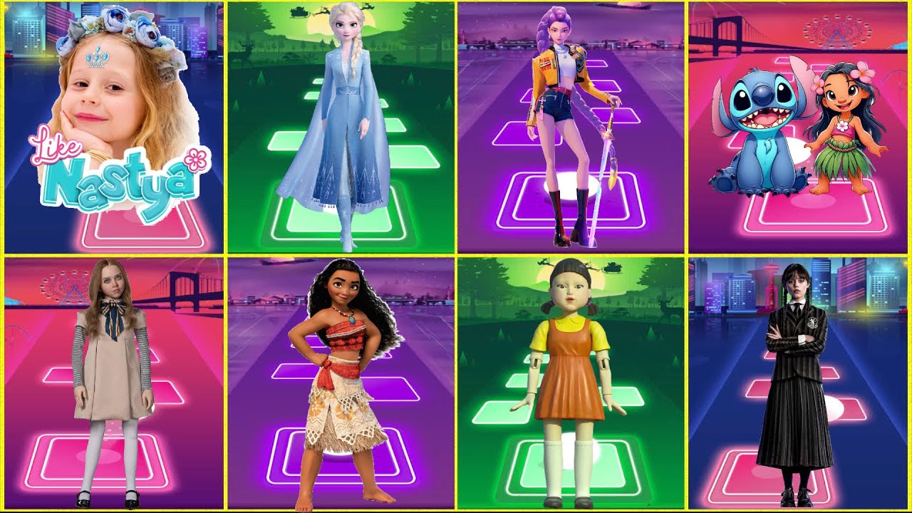 M3GAN против Wednesday против Like Nastya против Frozen | Tiles Hop EDM Rush !