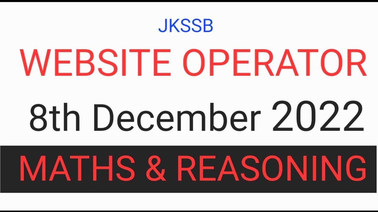 JKSSB |WEBSITE OPERATOR | 8 DECEMBER 2026| PREVIOUS YEARS PAPERS