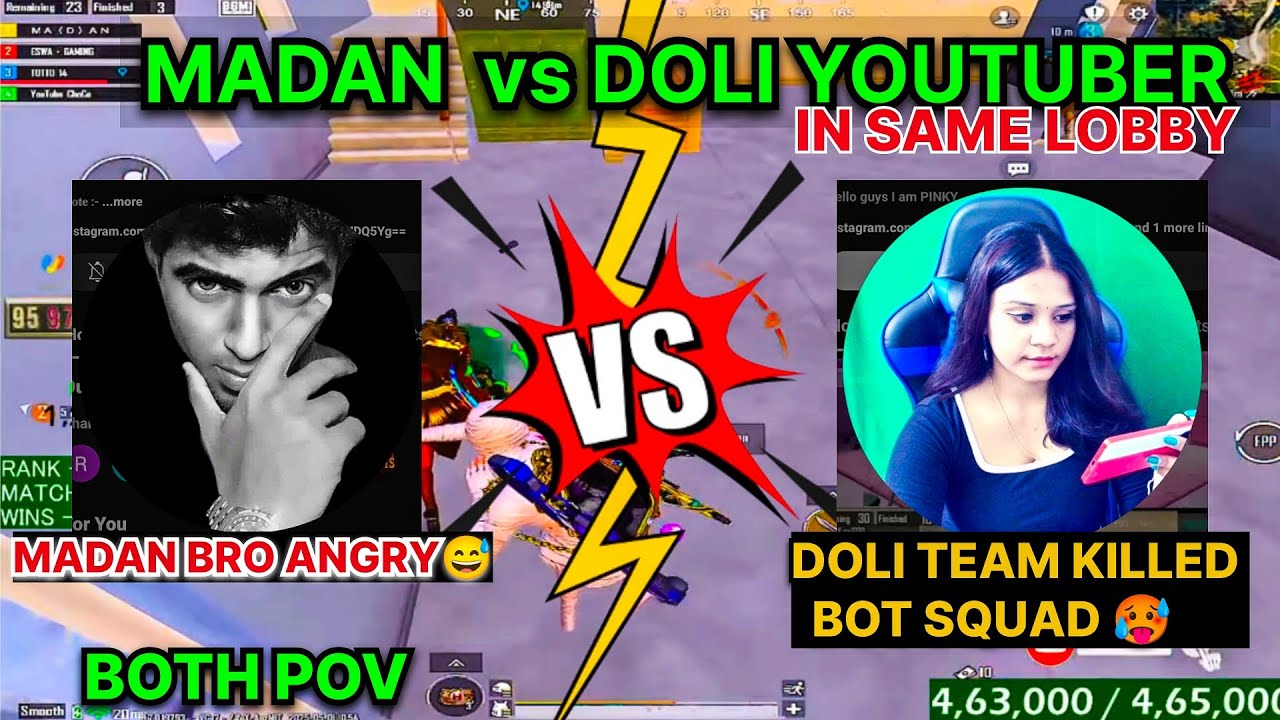 MADAN🔥 vs DOLI YOUTUBER || IN SAME LOBBY || DOLI TEAM KILLED BTS🥵 || #madan #madanop #bgmi
