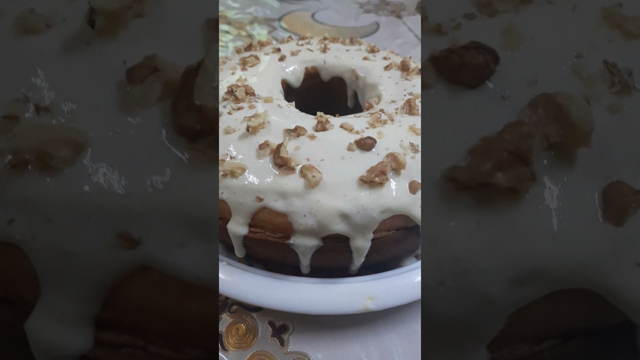 Vanilla cake toppings with kiri cheese,condense milk & sprinkle walnut 