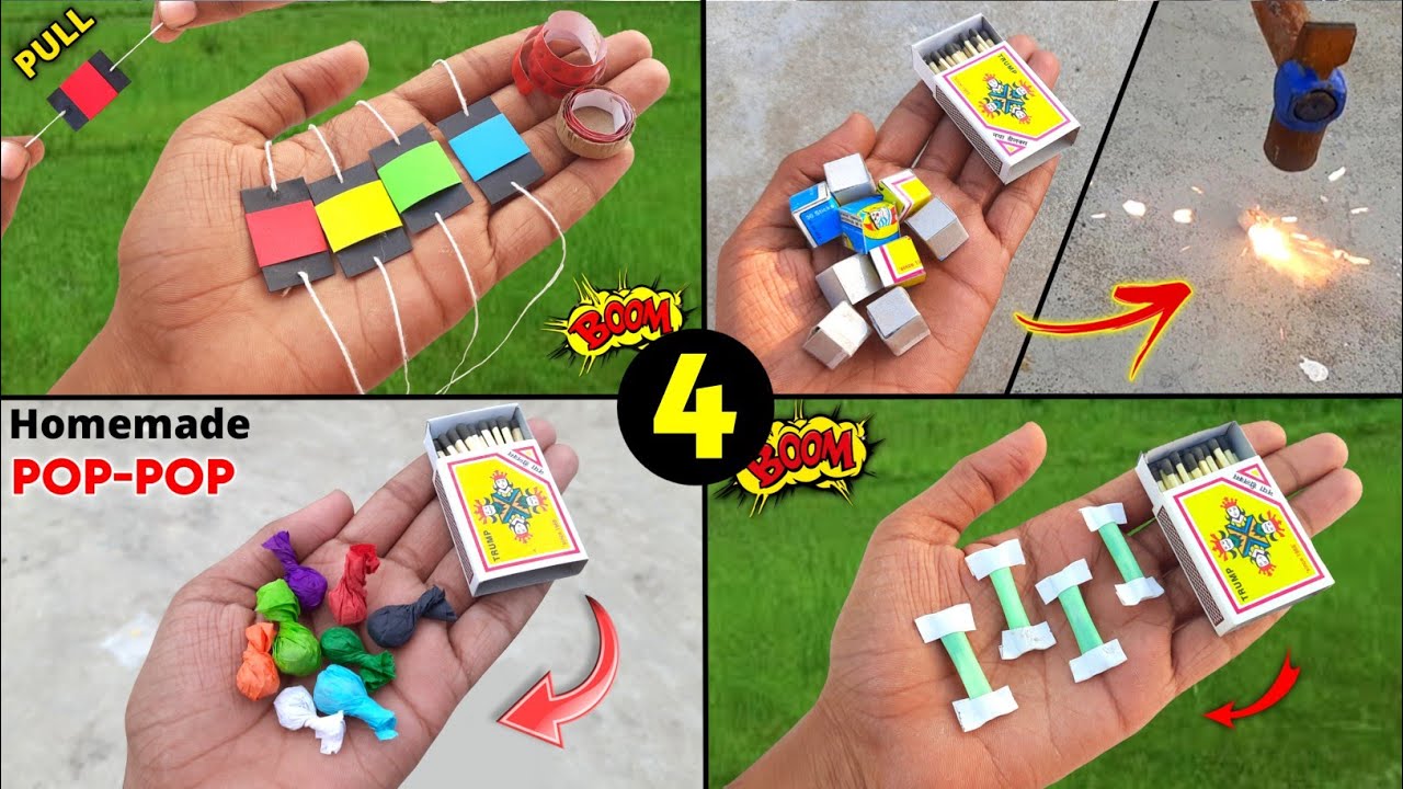 4 Amazing homemade crackers , how to make crackers from matchsticks , pop pop making at home