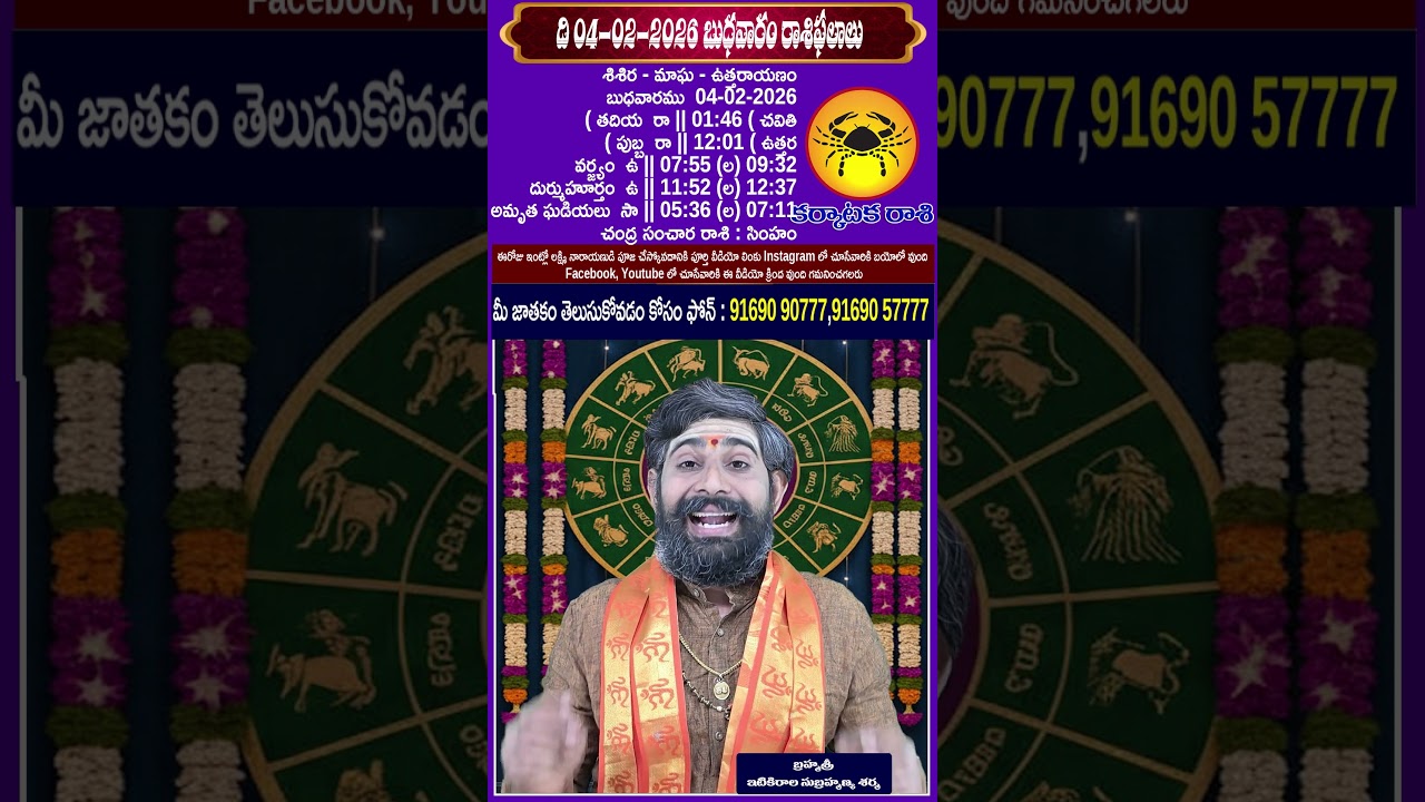 04-02-2026  - బుధవారం || రాశిఫలాలు || కర్కాటక రాశి || DAILY HOROSCOPE