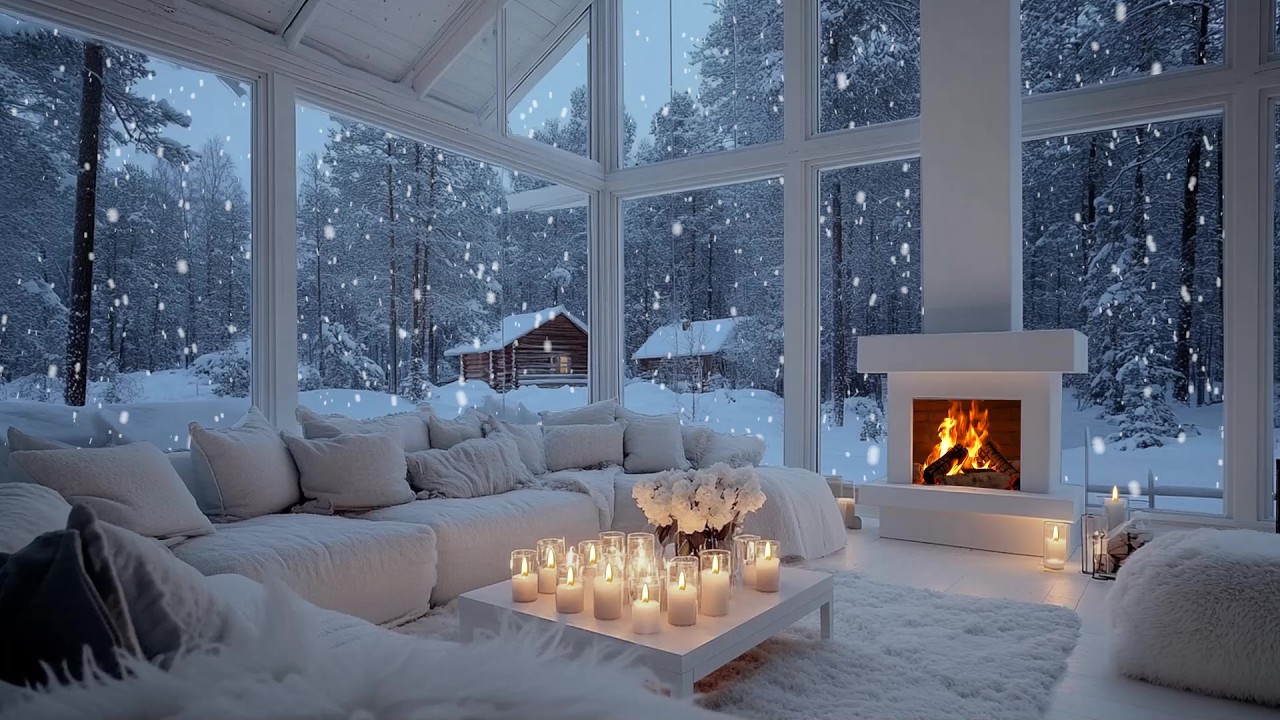 🌨️🎹 Snowfall Piano Haven | Cozy Fireplace Light & Gentle Winter Floral Decor | Study Relax Sleep