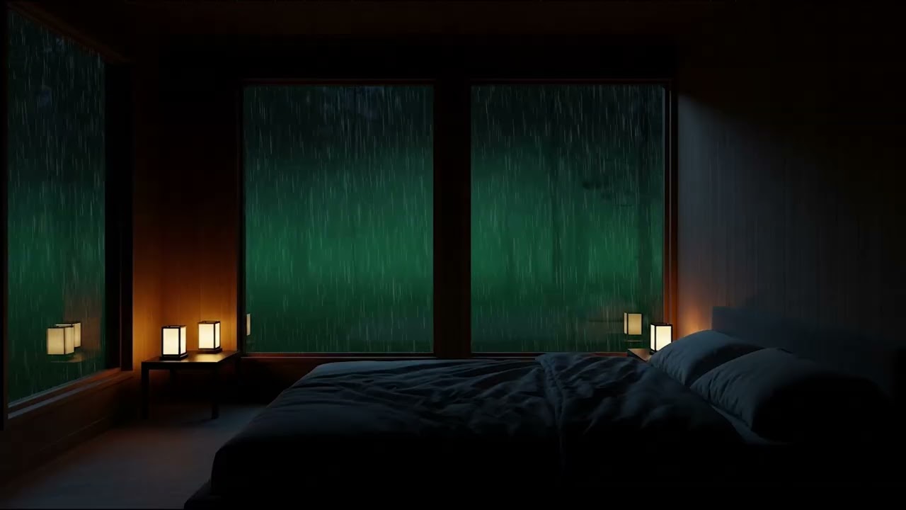Heavy Rain in a Dark Bedroom – Deep Sleep and Relaxing Ambience