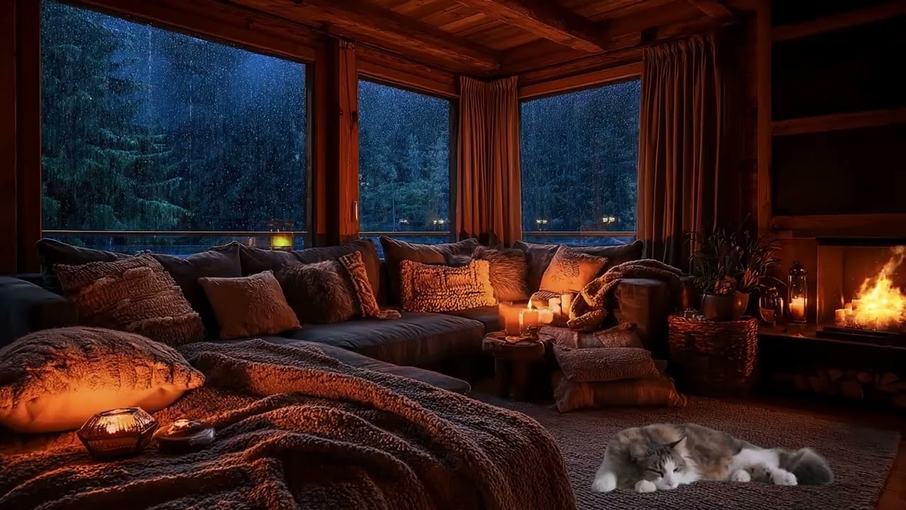 Cozy Gale Cabin Autumn Rain & Crackling Fireplace for Deep Sleep | 3 Hours Ambience 🍂🌧️🔥