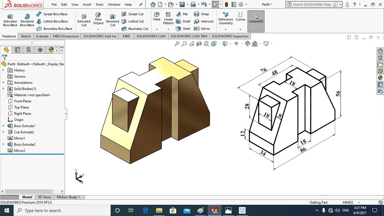 SolidWorks Tutorial for beginners | CAD/CAM Part drawing Exercise 7