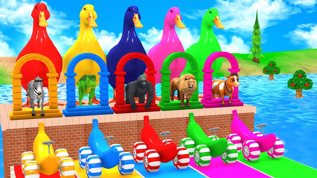 Long Slide Game with Cow Elephant Gorilla Hippopotamus Tiger 3d Animal Game Funny 3d Animals