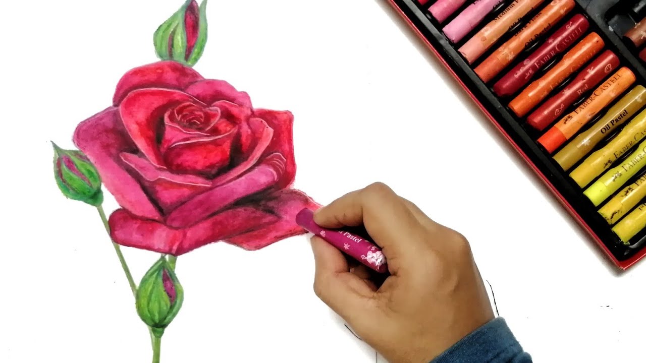 How to draw red rose with oil pastels | easy oil pastel | artmahal by najla