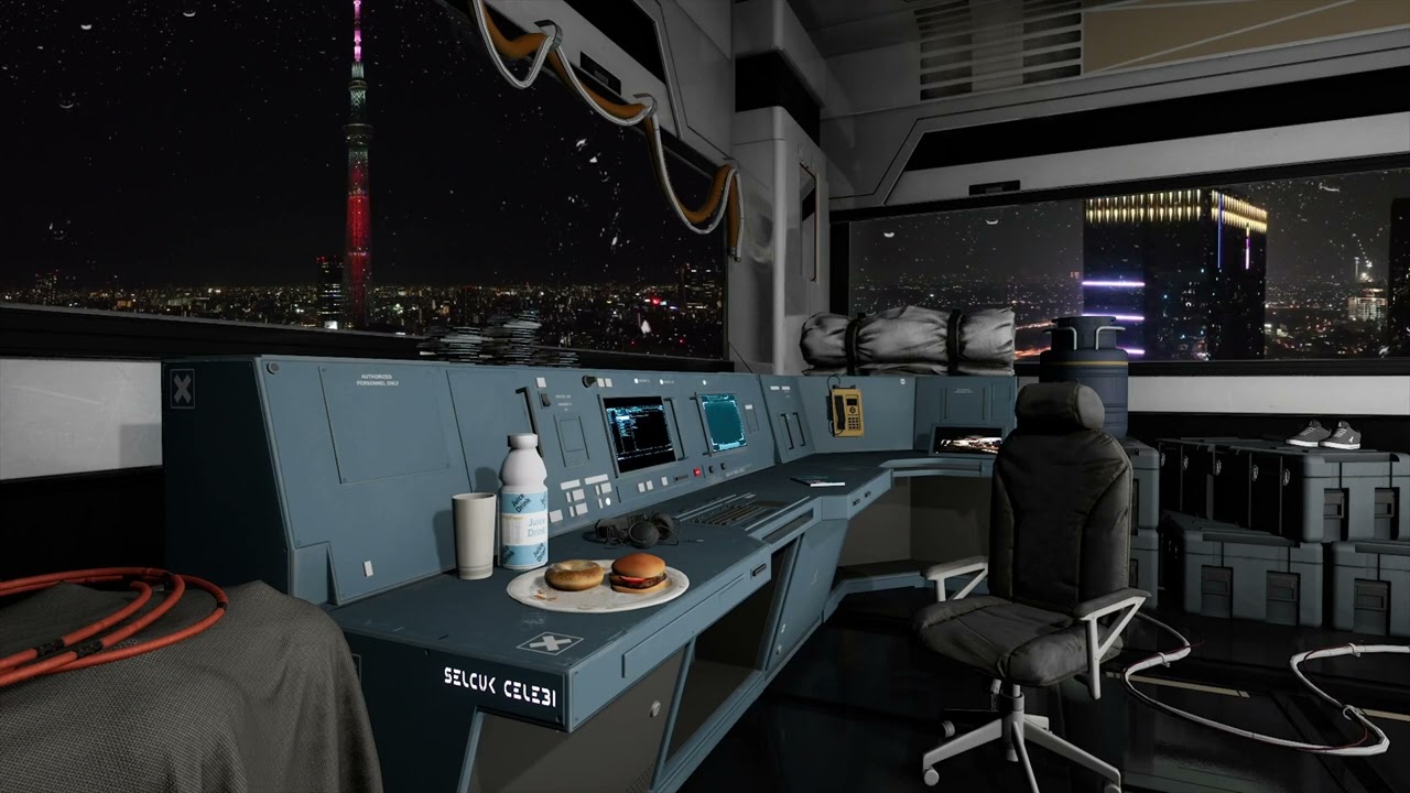 4K Rain on Cyberpunk-Themed Apartment. Sci-Fi Ambiance for Sleep, Study, Relaxation