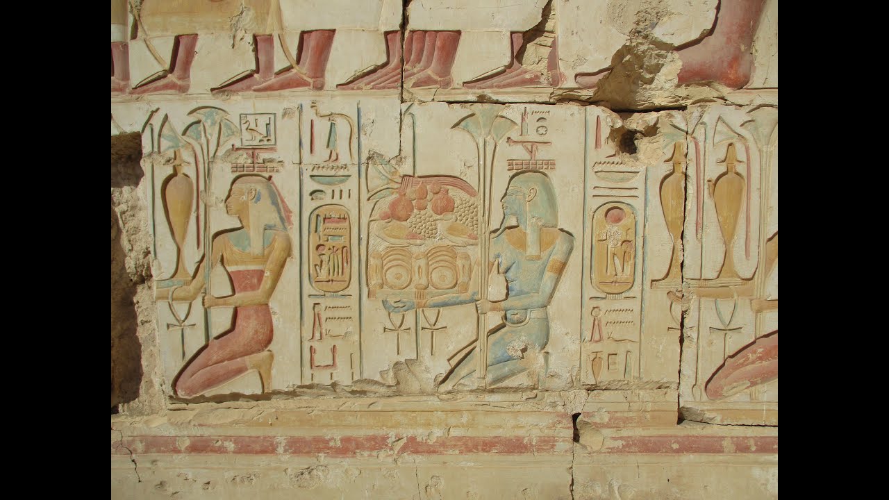 Abydos Temple Ramses II..colored corners .ancient.egypt .Egypt