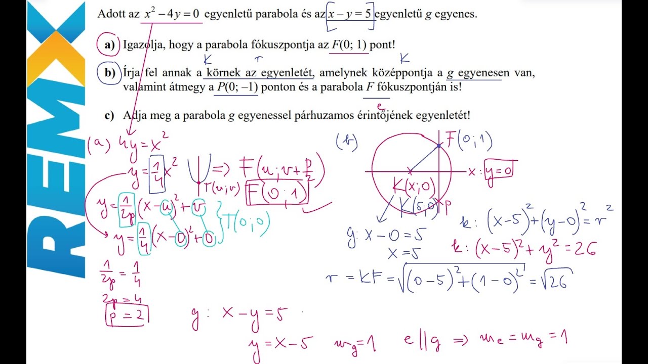 EMELT MATEK * KOORDINÁTAGEOMETRIA * PARABOLA