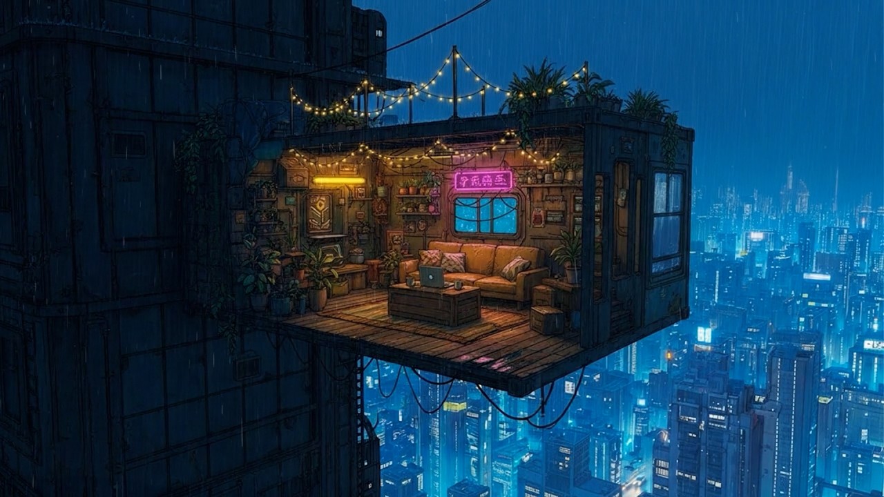 Chill Lofi Hiphop from a Van Dwelling Above City | For Study, Sleep, or Relaxation | 4K