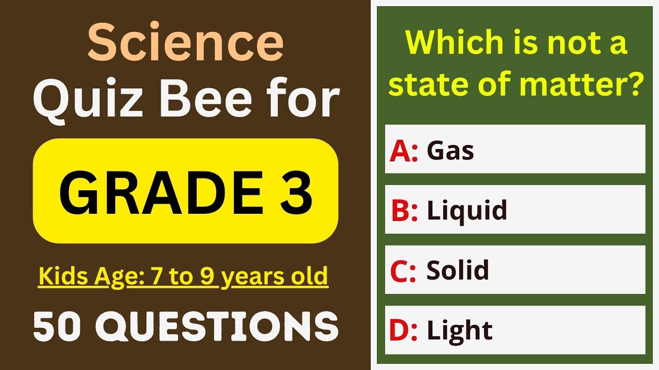 Science Quiz Bee for Grade 3 Kids | 50 MCQs | 7 to 9 years old | Class 3 Science Test | School Quiz