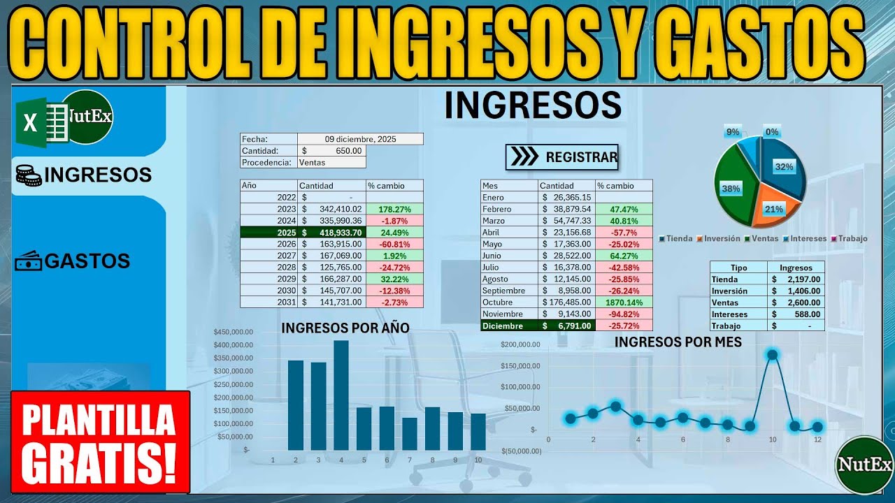 C&oacute;mo hacer una tabla de INGRESOS y GASTOS en Excel | PLANTILLA DESCARGABLE