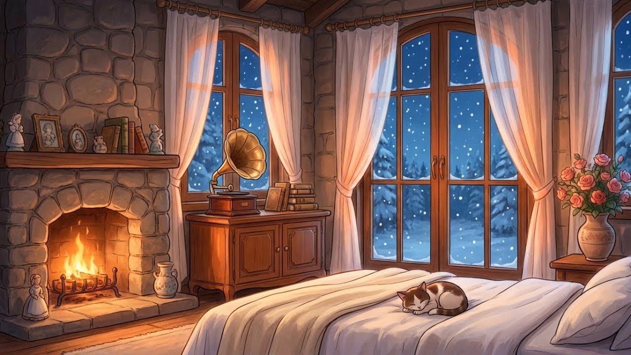 A Quiet Snowy January Night ❄️ 1940s Oldies Playing in Another Room | Relax & Sleep