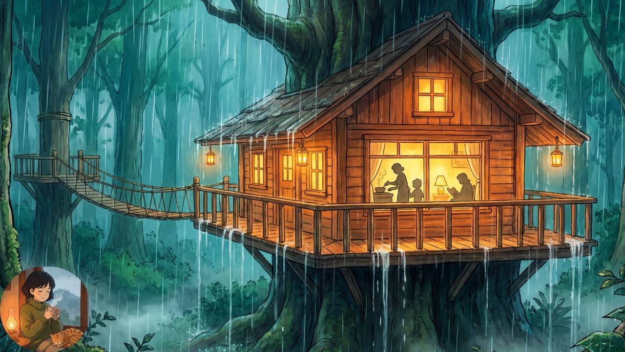 Rainy Day in a Forest Treehouse ASMR (No Talking) – Cozy Life, Cooking & Rain Sounds | Ghibli Style