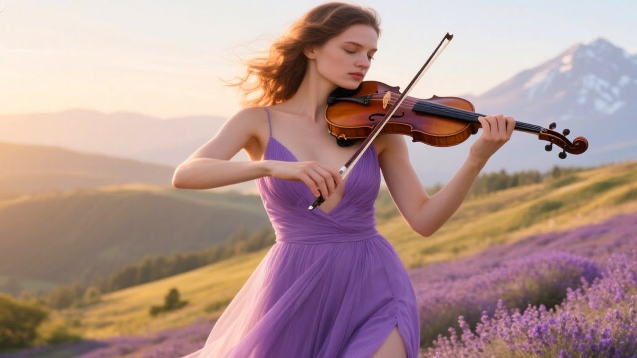 🌸 The Violet Symphony – Piano & Violin in Blooming Fields