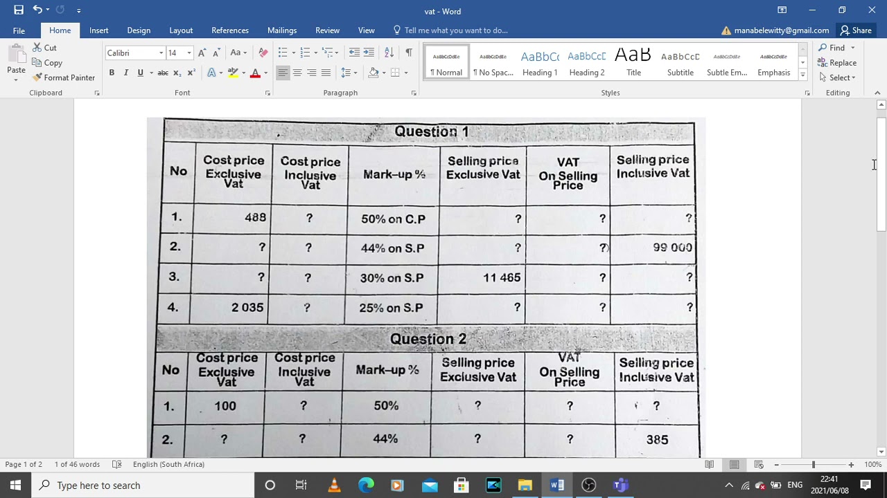 VAT & MARK UP calculations